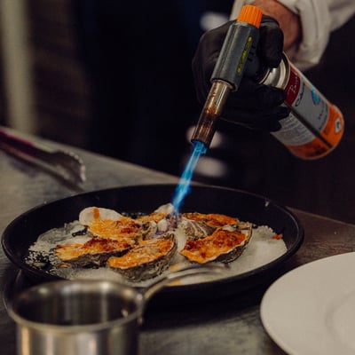 Oysters and blowtorch