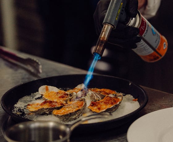 Oysters and blowtorch