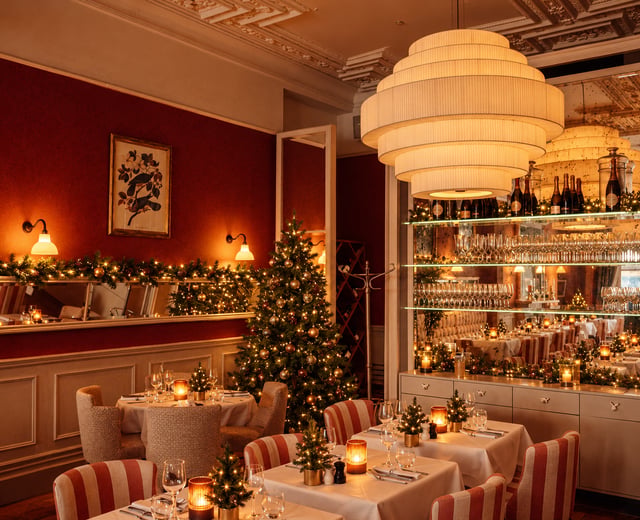 The Beresford House dining room, adorned with Christmas decorations