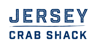 A nautical style blue logo depicting the words Jersey Crab Shack in capital casual letters