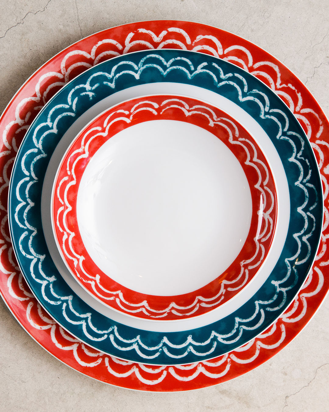 Jersey Pottery ceramic plates with a bachin pattern