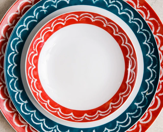 Jersey Pottery ceramic plates with a bachin pattern