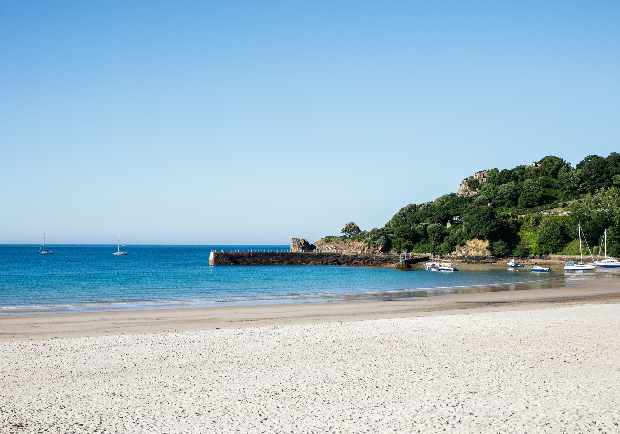 The beach at St Brelade on a sunny day