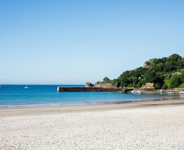The beach at St Brelade on a sunny day