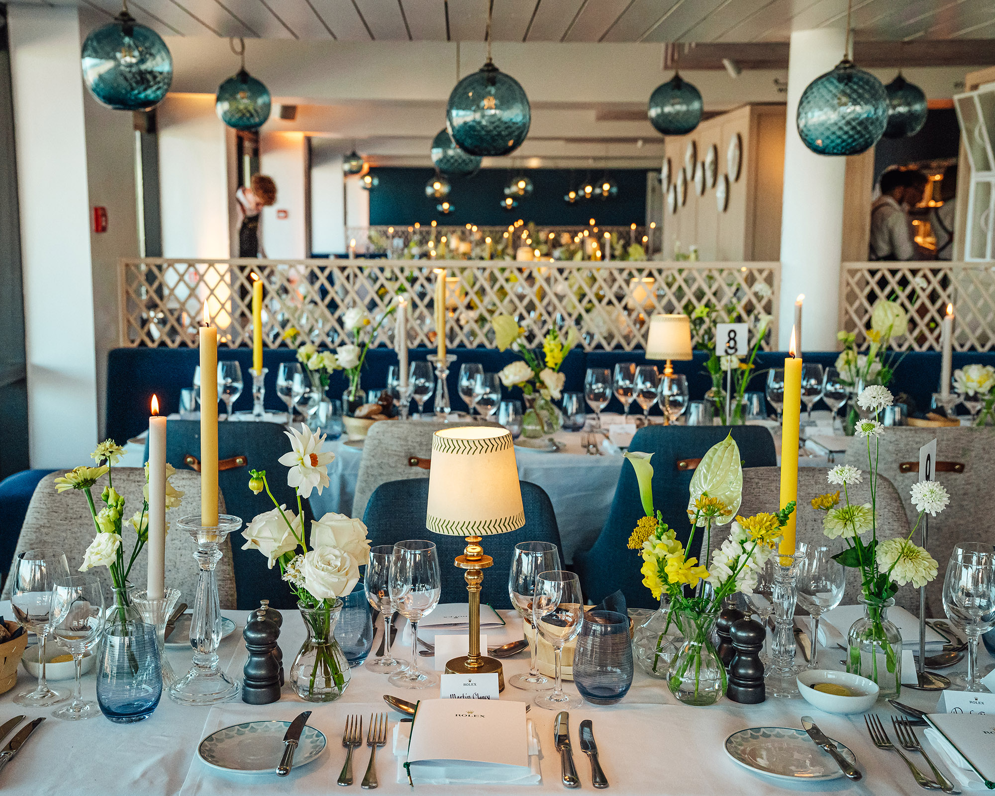 The Oyster Box dining area, set for a private event