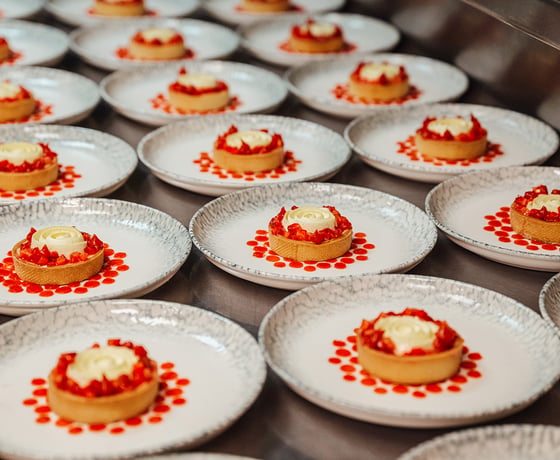 Beautiful desserts wait to be served to guests
