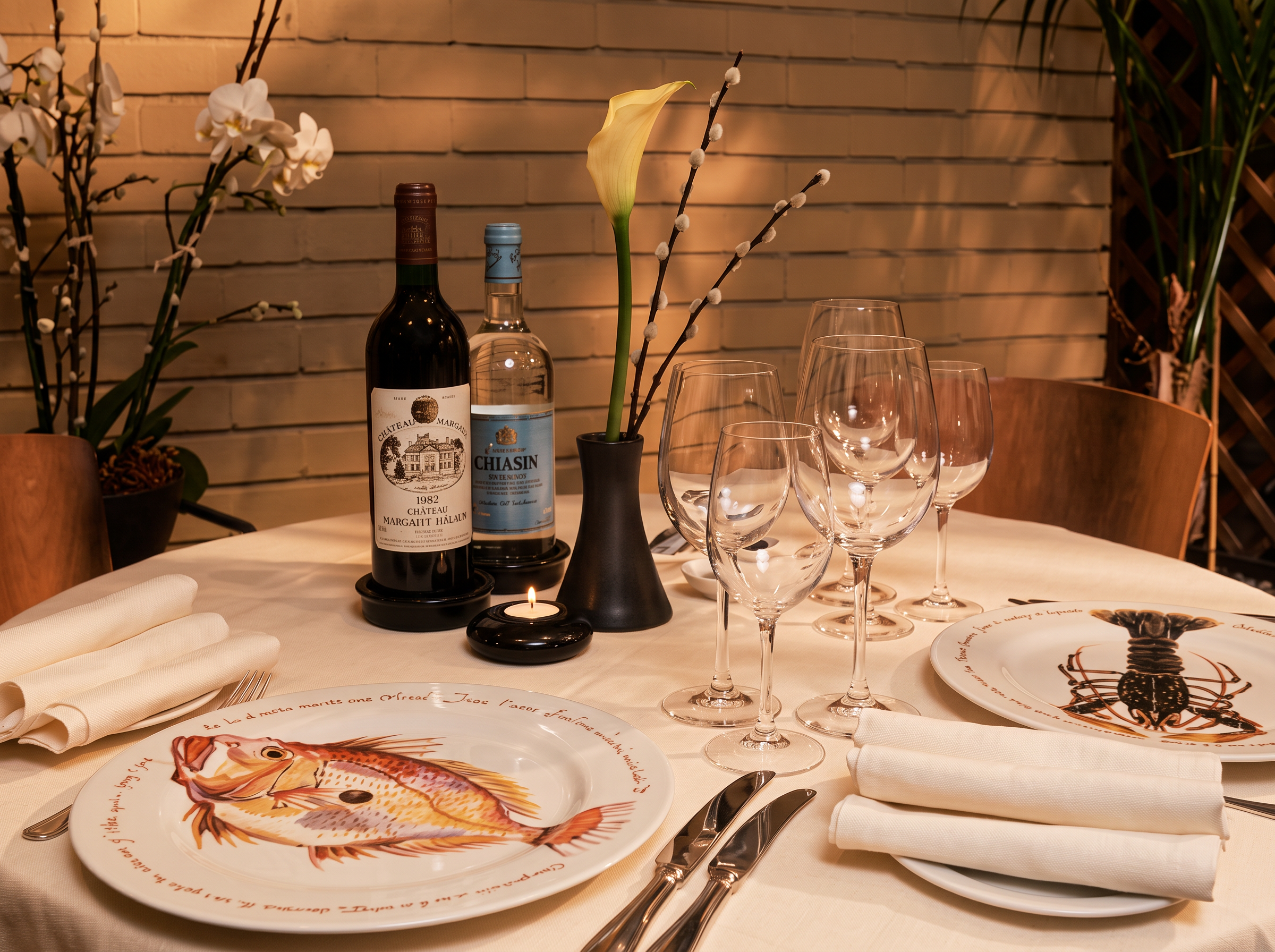 A refined high resolution version of an original 1990s image of a table at the Jersey Pottery restaurant