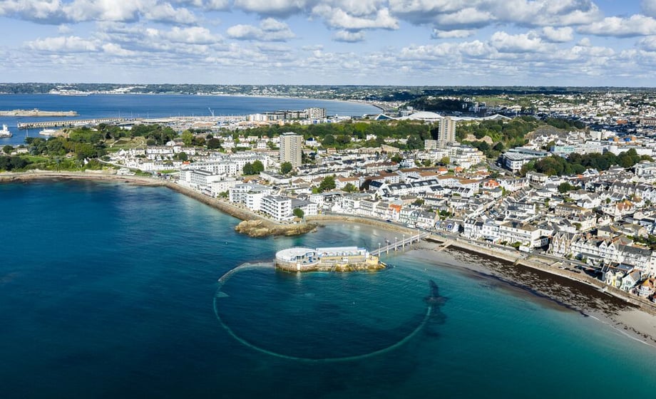 An aerial view of Havre des Pas Lido
