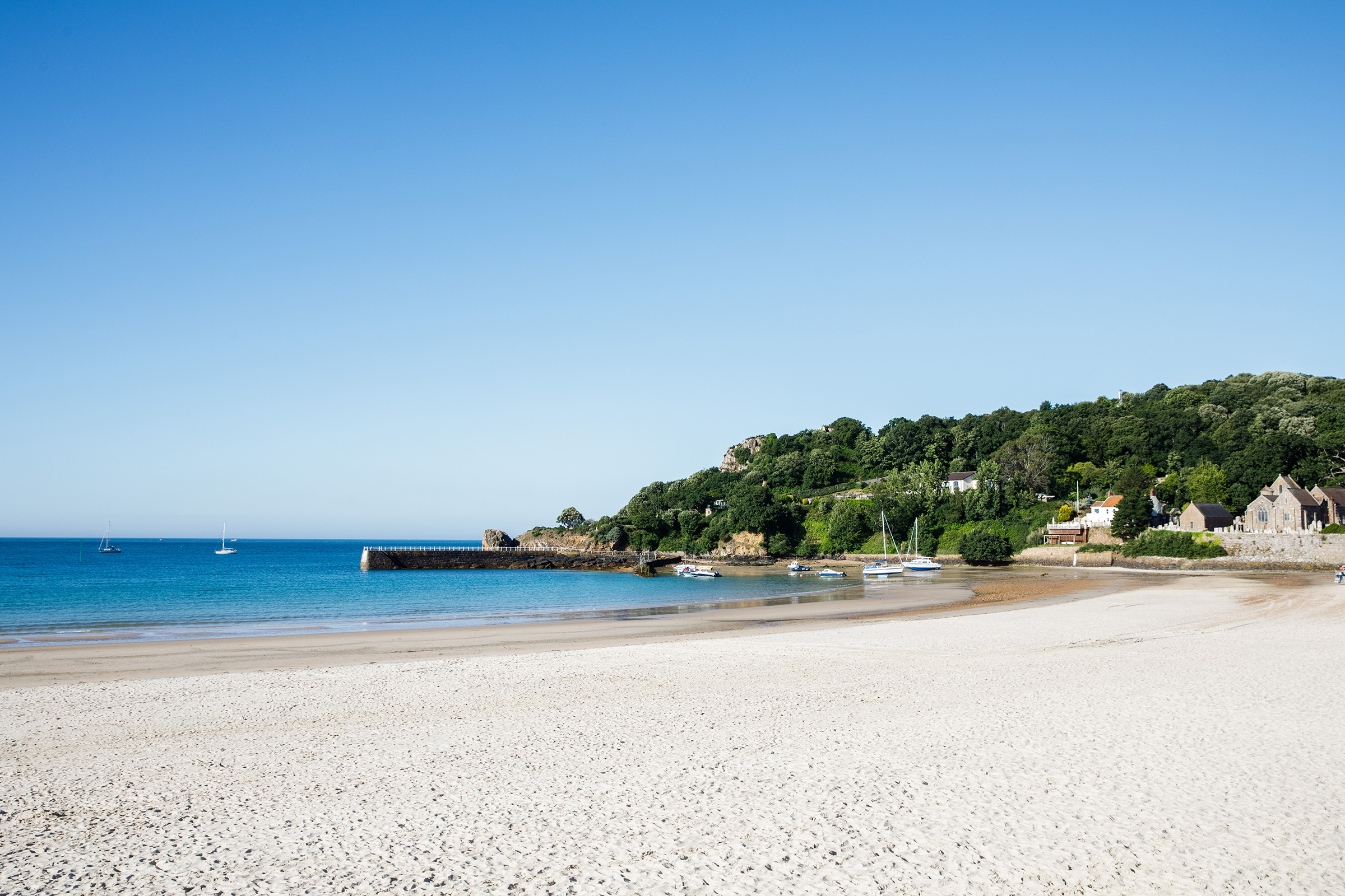 St view towards St Brelade's Church from St Brelade's promenade