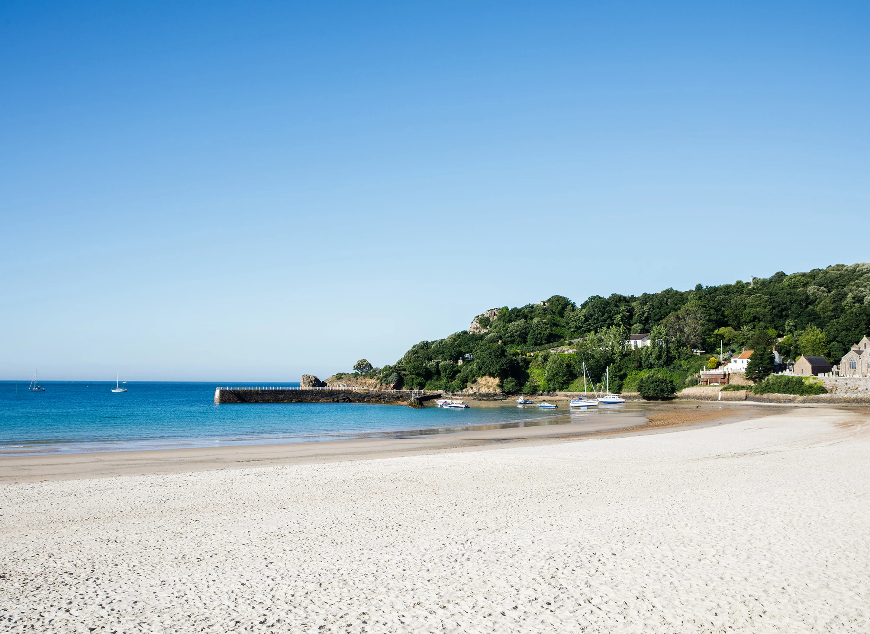 St view towards St Brelade's Church from St Brelade's promenade