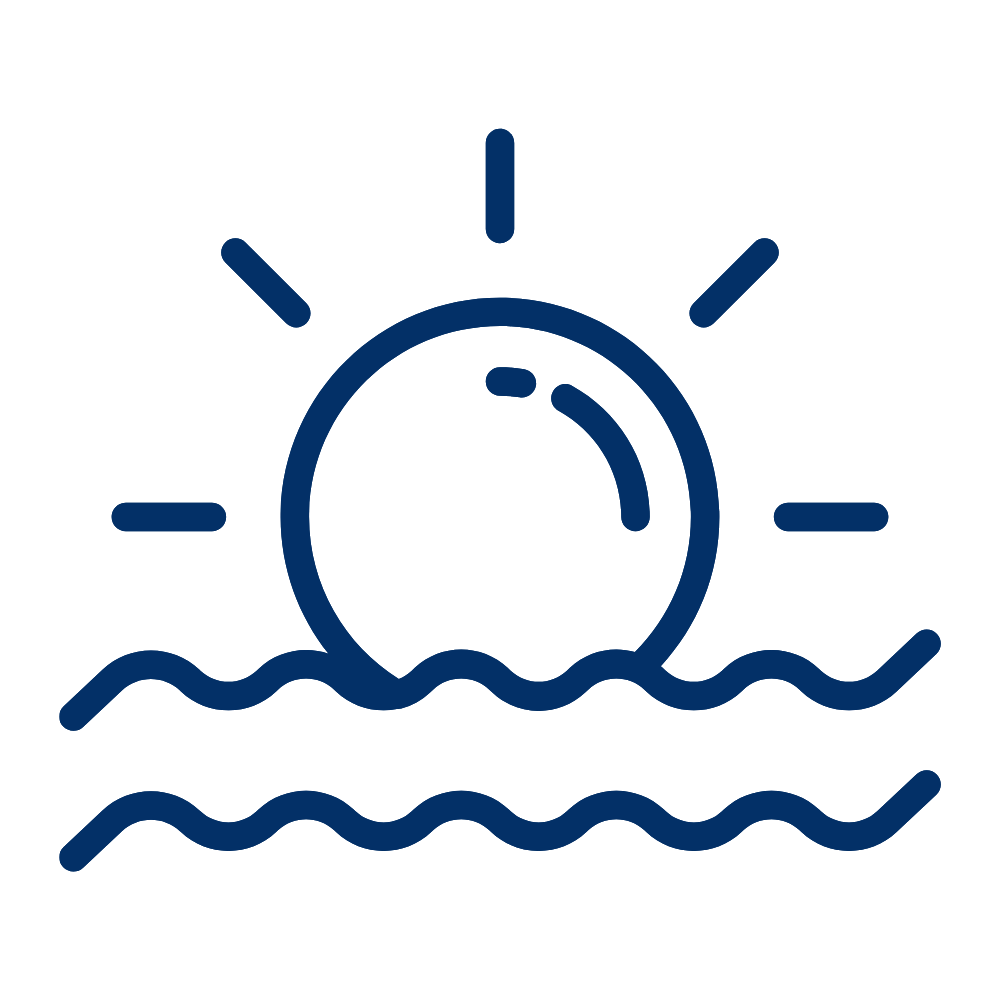 An icon of a sun setting over the sea