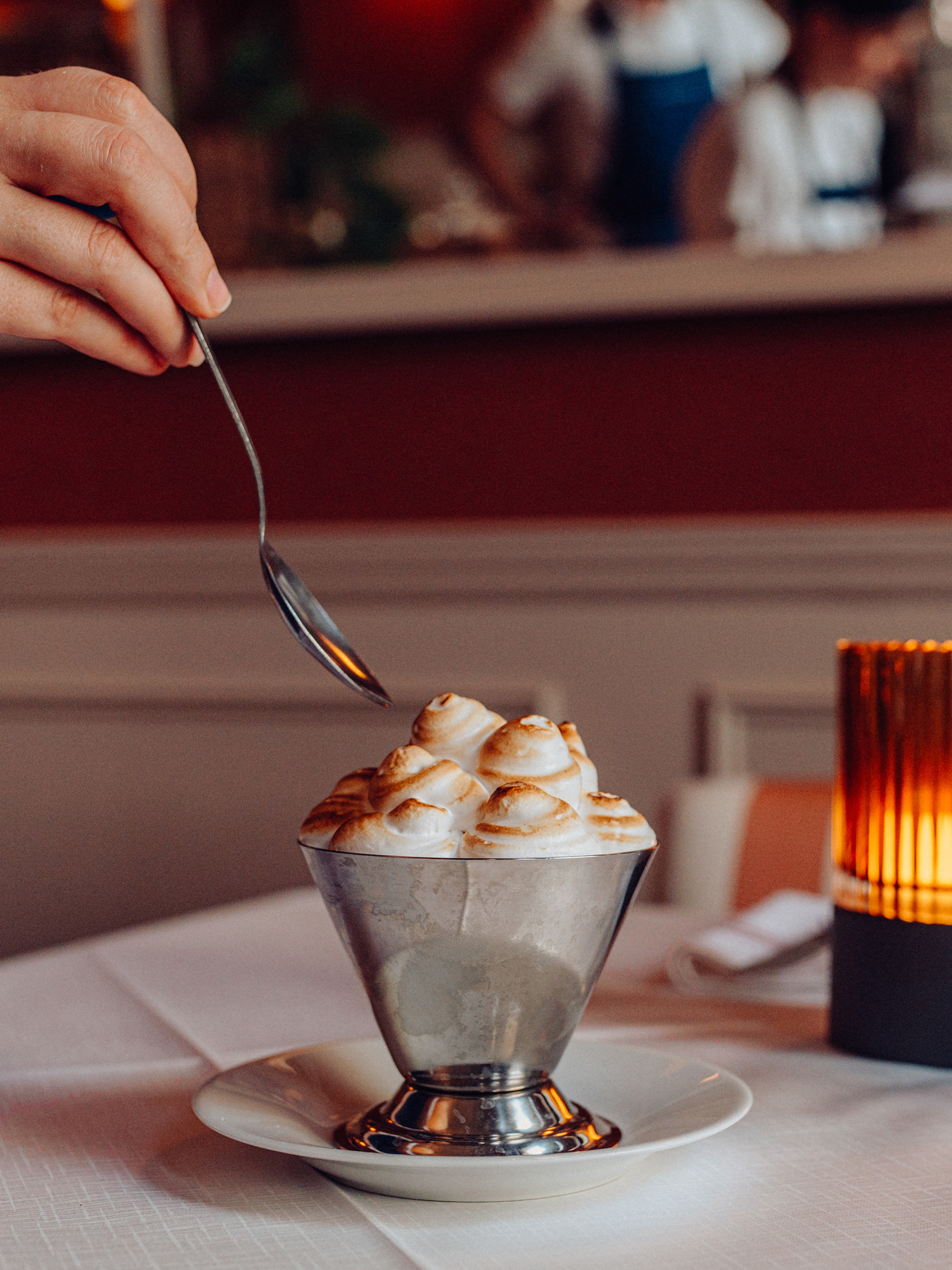 A Baked Alaska Coupe on a table in the Dining Room