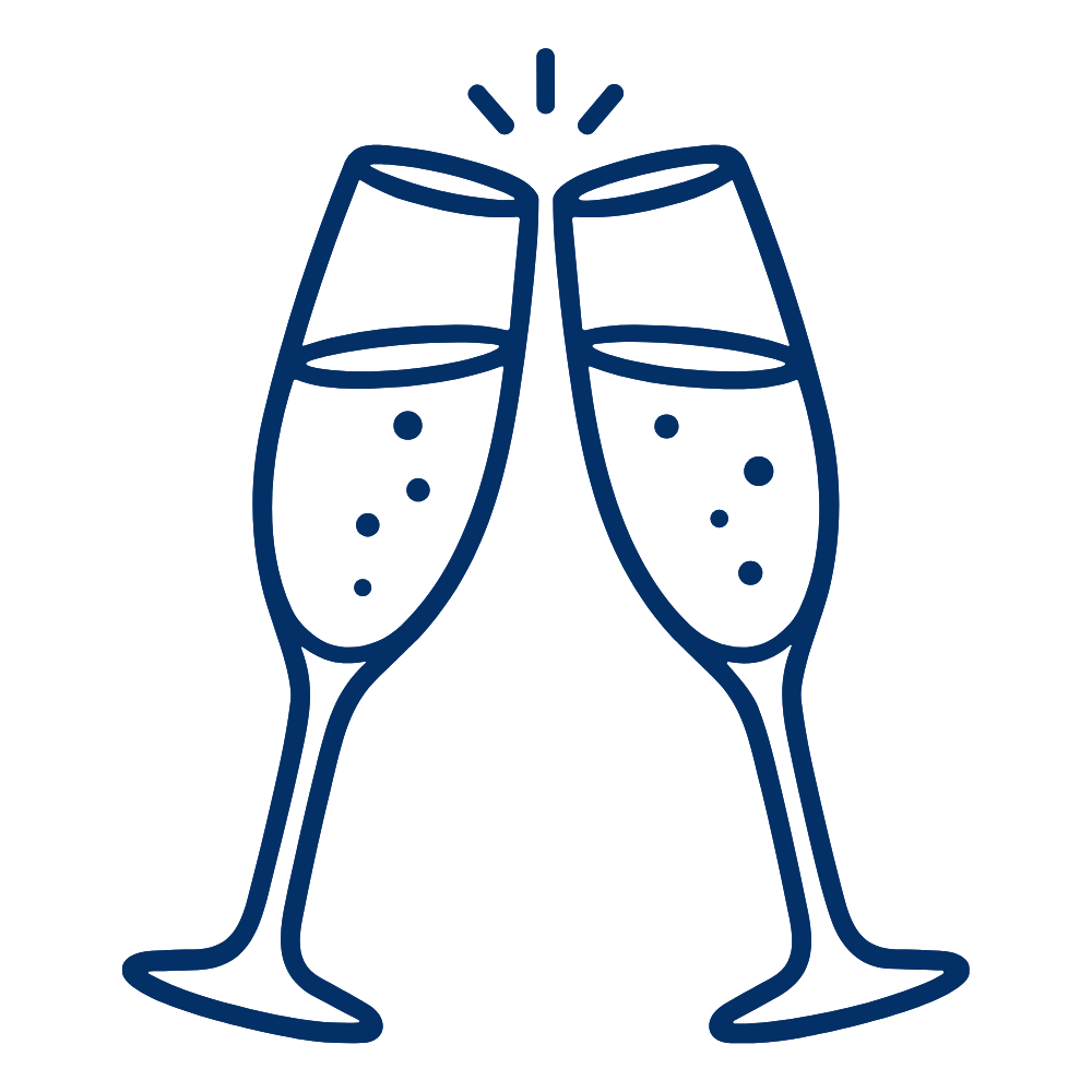 An icon of two champagne glasses clinking