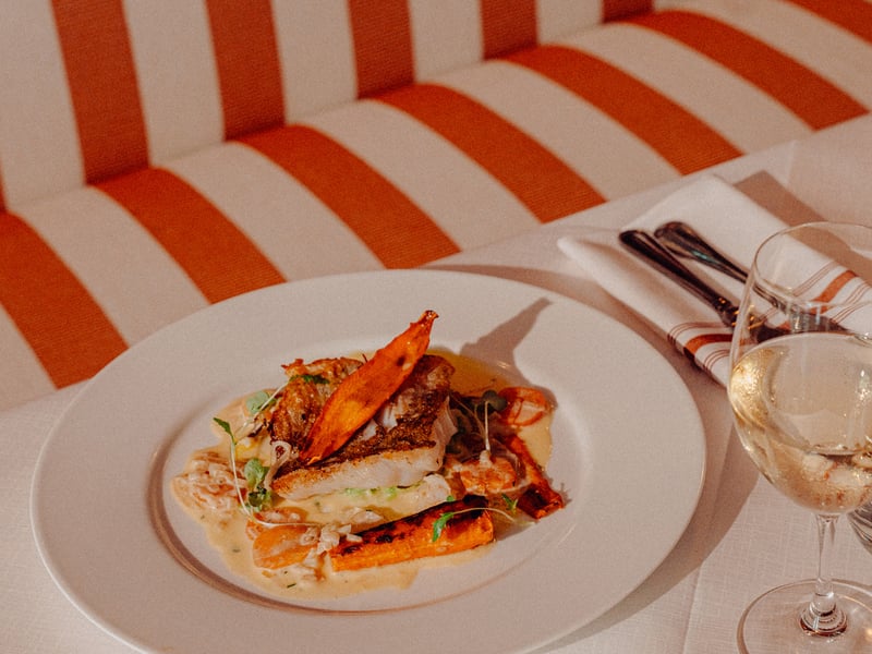 A plate of seafood in the Beresford House Dining Room