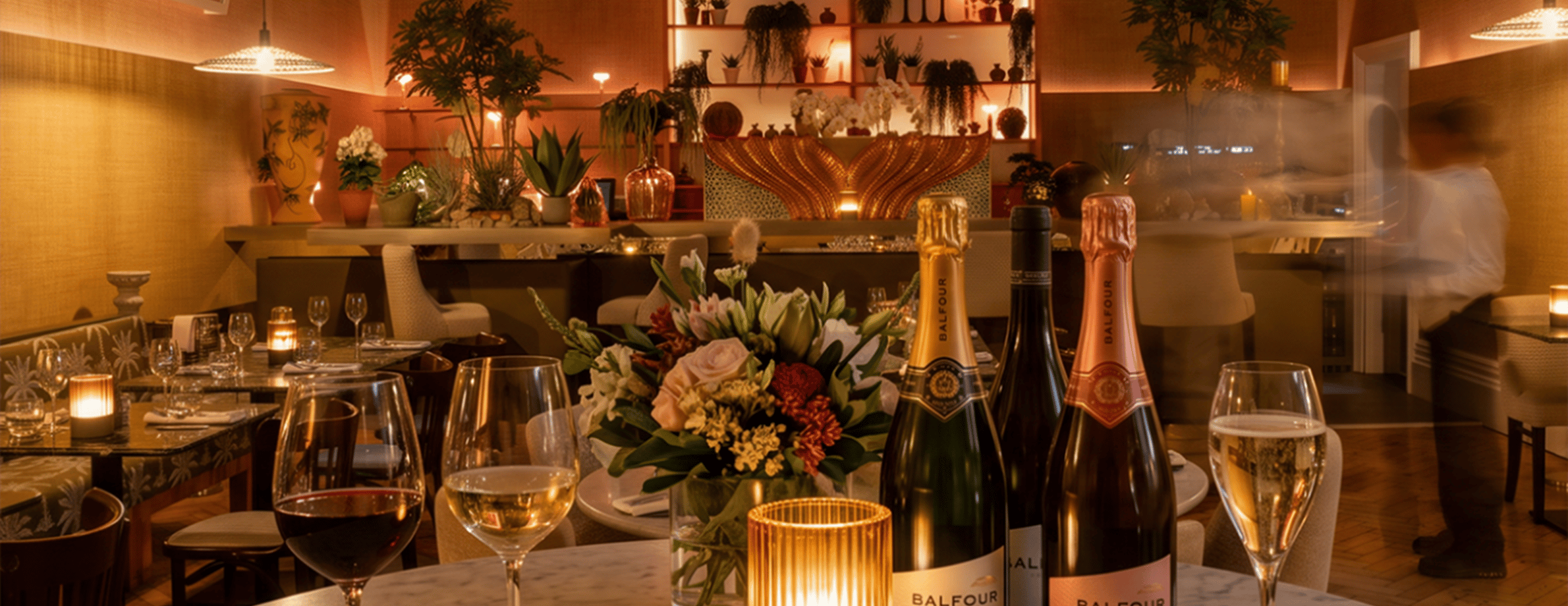 Balfour wines on a table in  The Conservatory
