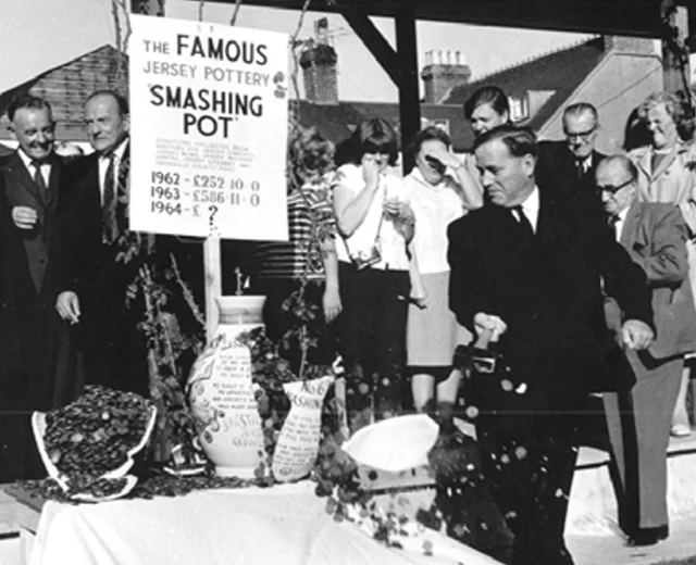 Jersey Pottery's smashing pot is smashed in the 1960s, releasing thousands of pounds in change for island charities