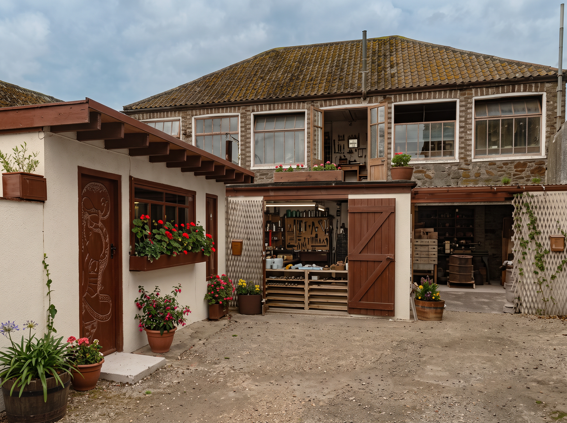A refined high resolution version of an image of the original 1950s Jersey Pottery building