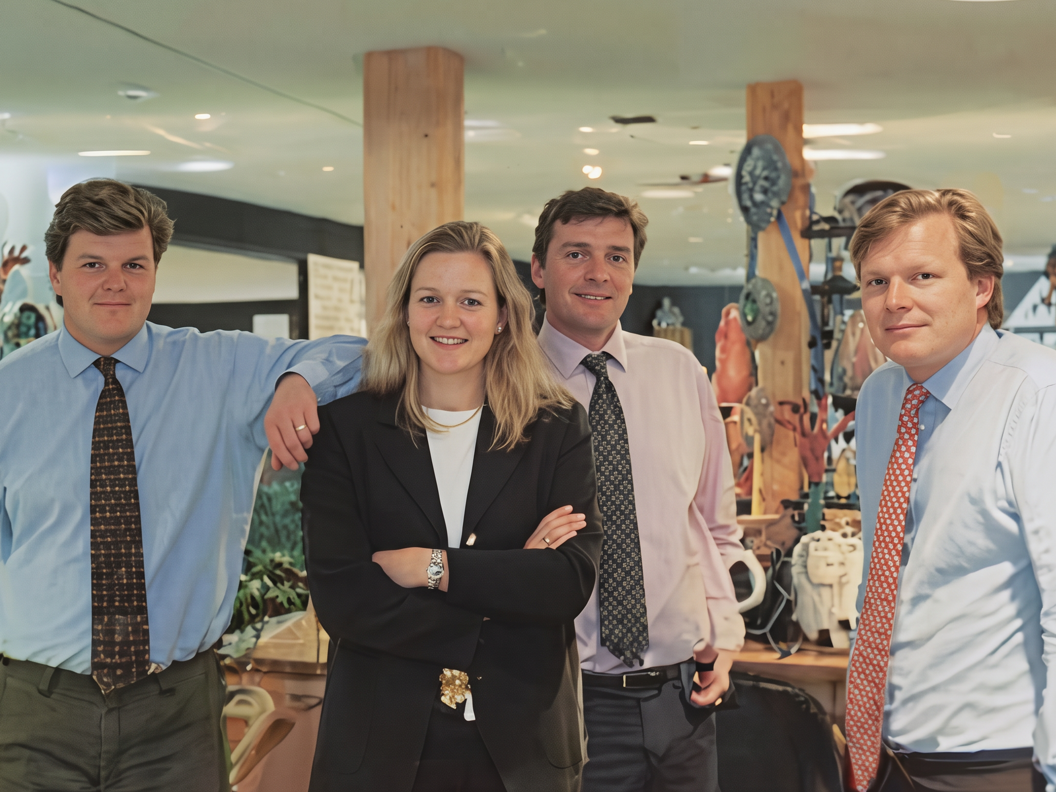 A refined high resolution version of an original 1980s image showing Matthew, Gemma, Jonathan, and Robert Jones at the original Jersey Pottery