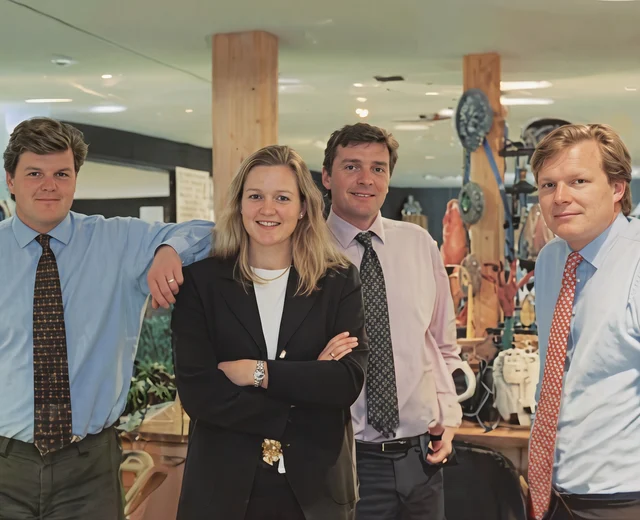 A refined high resolution version of an original 1980s image showing Matthew, Gemma, Jonathan, and Robert Jones at the original Jersey Pottery