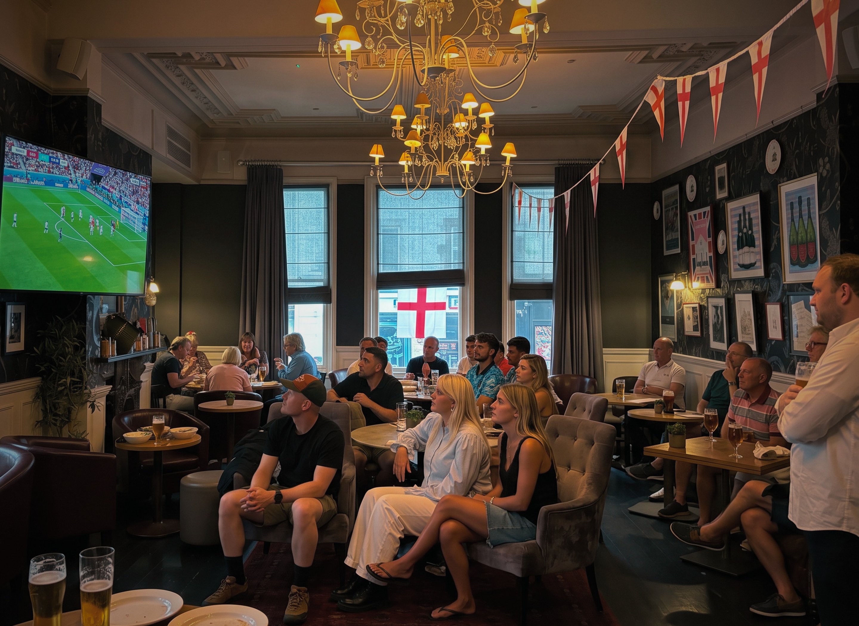 Pubgoers watch an England World Cup game on the big screen at The Old Vic